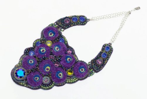 Peacock felted and beaded necklace and earrings - Julie Roberts