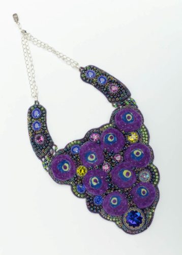 Peacock felted and beaded necklace and earrings - Julie Roberts