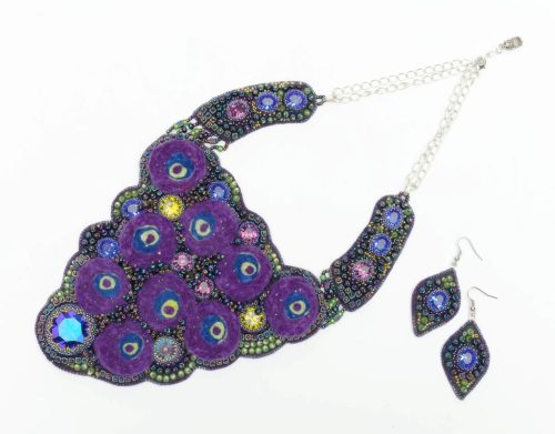 Peacock felted and beaded necklace and earrings - Julie Roberts